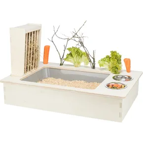 Stacja karmienia - bar + miski, żłób - 70 x 41 x 47 cm, drewno/stal nierdzewna/plastik